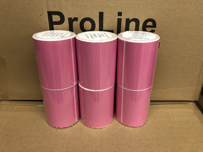 PROLINE Pink 4"" x 6"" Direct Thermal Shipping Labels, 1"" Cores, 250 Labels Per Roll, Permanent Adhesive, Perforations Between Labels (2 Rolls) - Image 1